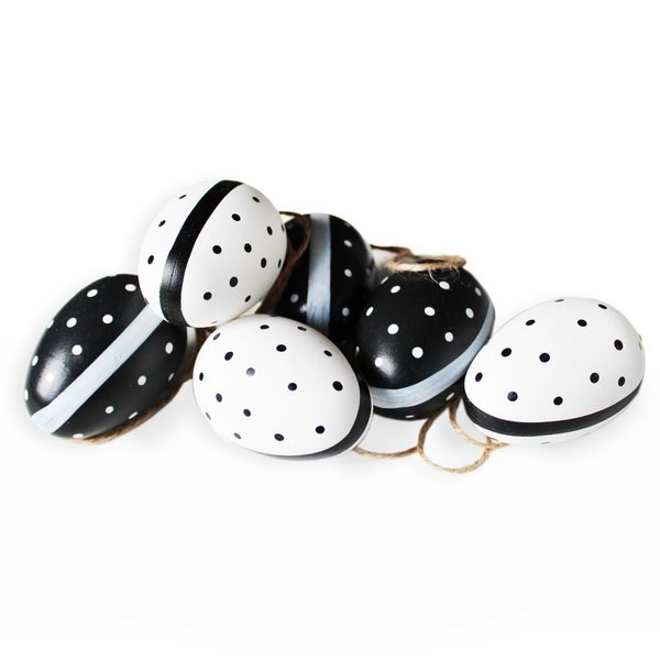 Vajíčka závěsná pvc 6ks 6cm bílá černá